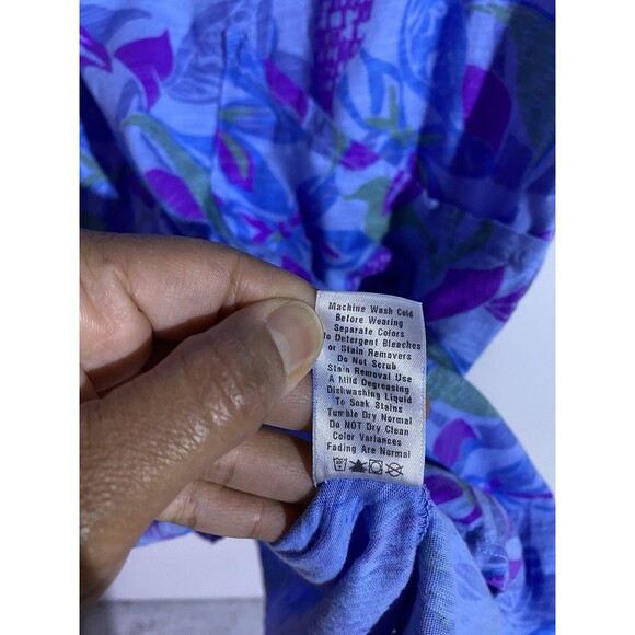 Vtg Fresh Produce Dress 16 Blue Purple Floral Hawaiian Lagenlook Lounge Beachy - Picture 5 of 10